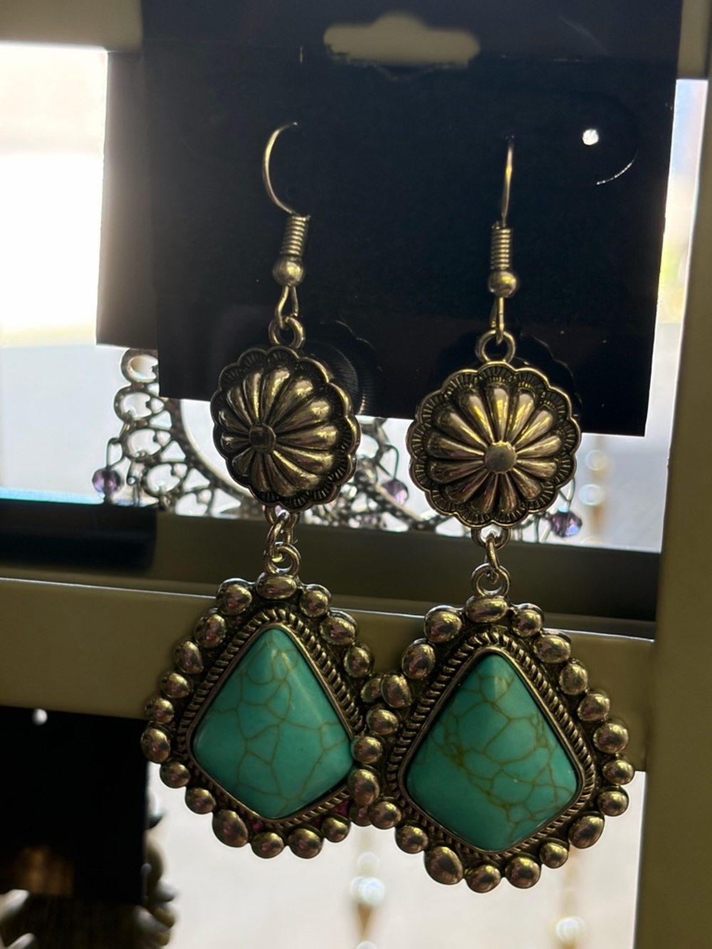 Turquoise Teardrop Dangle Earrings - Silver-Tone Accents